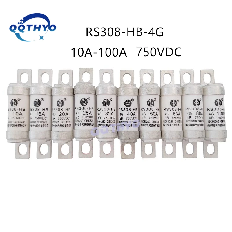 10 unids/lote fusibles para vehículos de nueva energía RS308-HB 4G 10A 16A 20A 25A 32A 40A 50A 63A 80A 100A aR 750VDC fusible de núcleo fundido - imagen 2