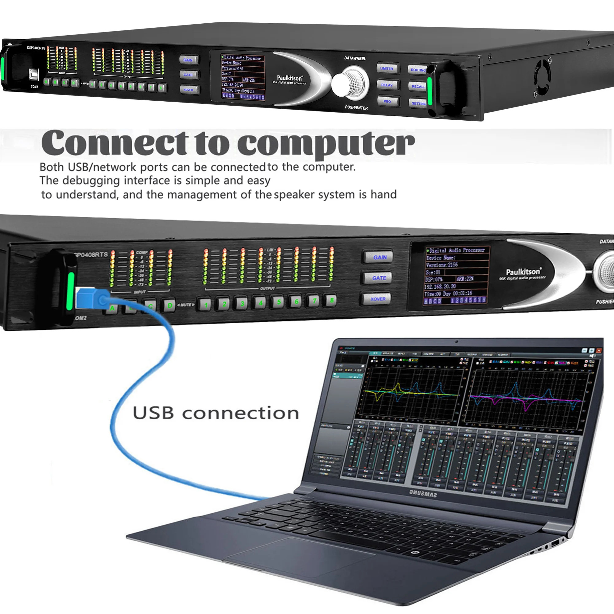 Paulkitson Procesador de audio digital profesional con sistema de gestión de altavoces FIR AES Out 2/3/4In 4/6/8Out 96K 32Bit DSP procesador de sonido - imagen 3