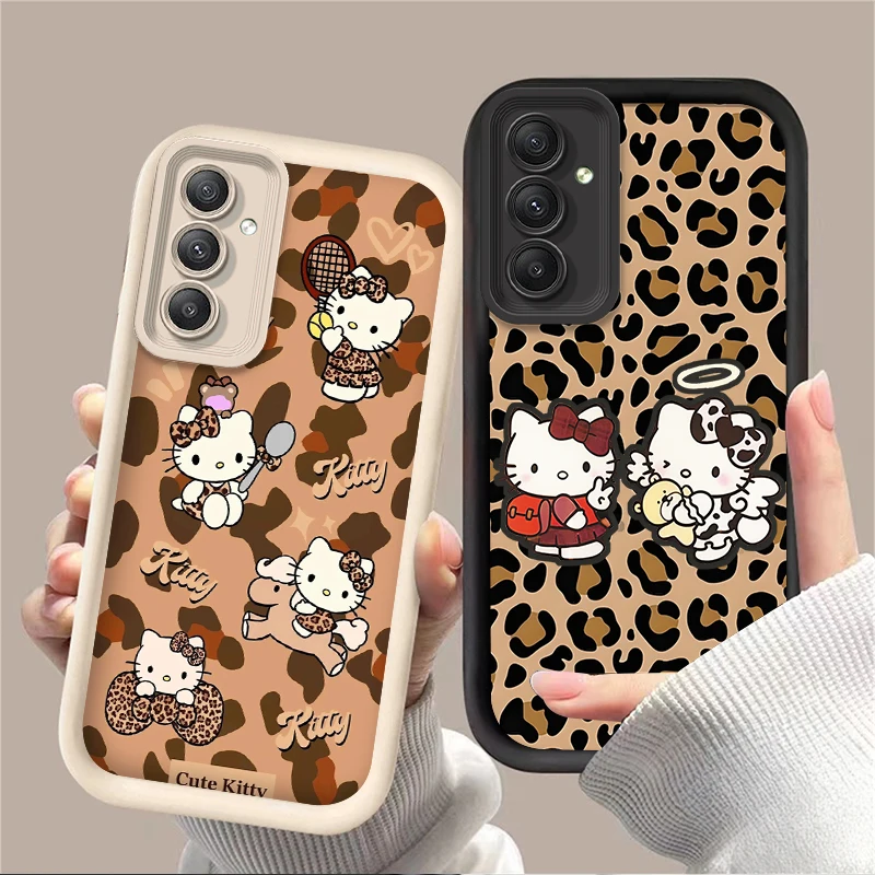 Funda de silicona para Samsung Galaxy S25 S24 S23 Ultra S22 S21 Plus FE 5G A54 A34 A14 A73 A53 A33 5G funda con estampado de leopardo Hello Kitty - imagen 3