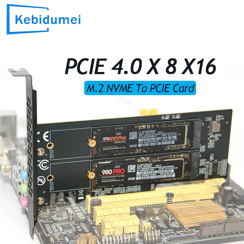 Tarjeta de expansión adaptadora M.2 NVME a PCIe 4,0x16, placa base de PC M.2 SSD PCIe4.0 X8 para discos de estado sólido 2242 2260 2280 22110