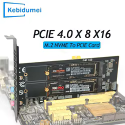 Tarjeta de expansión adaptadora M.2 NVME a PCIe 4,0x16, placa base de PC M.2 SSD PCIe4.0 X8 para discos de estado sólido 2242 2260 2280 22110