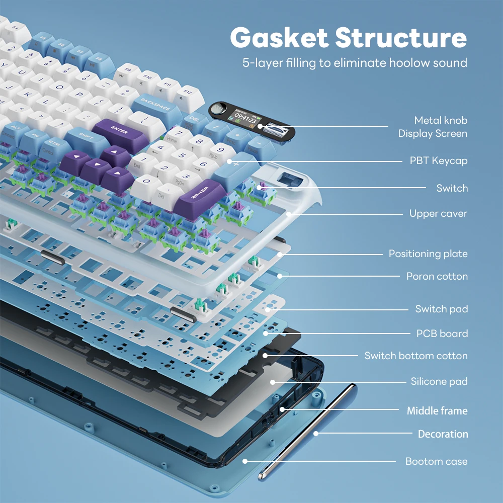 KZZI Z98 TFT pantalla a Color junta de teclado inalámbrico intercambio en caliente con conexión trimodal multifunción adecuada para teclado de juegos - imagen 5
