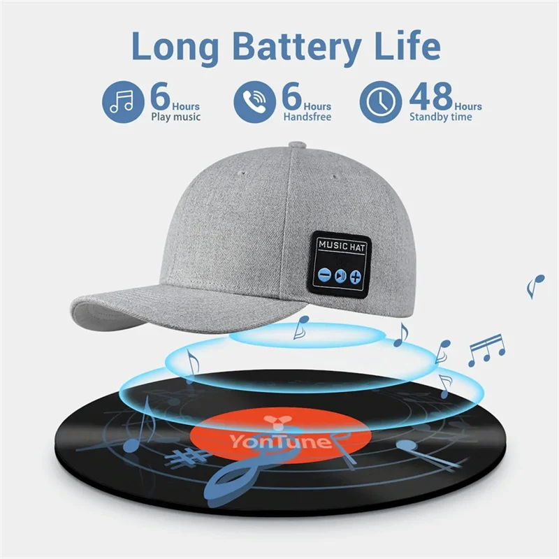 Gorro multifuncional para exteriores con altavoces Bluetooth, auriculares inalámbricos, gorra de béisbol de música ajustable desmontable, deportes para correr - imagen 3