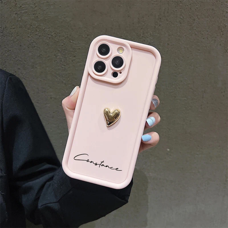 Funda de silicona suave con nombre personalizado, funda de caramelo con corazón dorado 3D para Iphone 16, 15, 14, 13, 12, 11 Pro Max, 14, 15 y 16 Plus - imagen 3