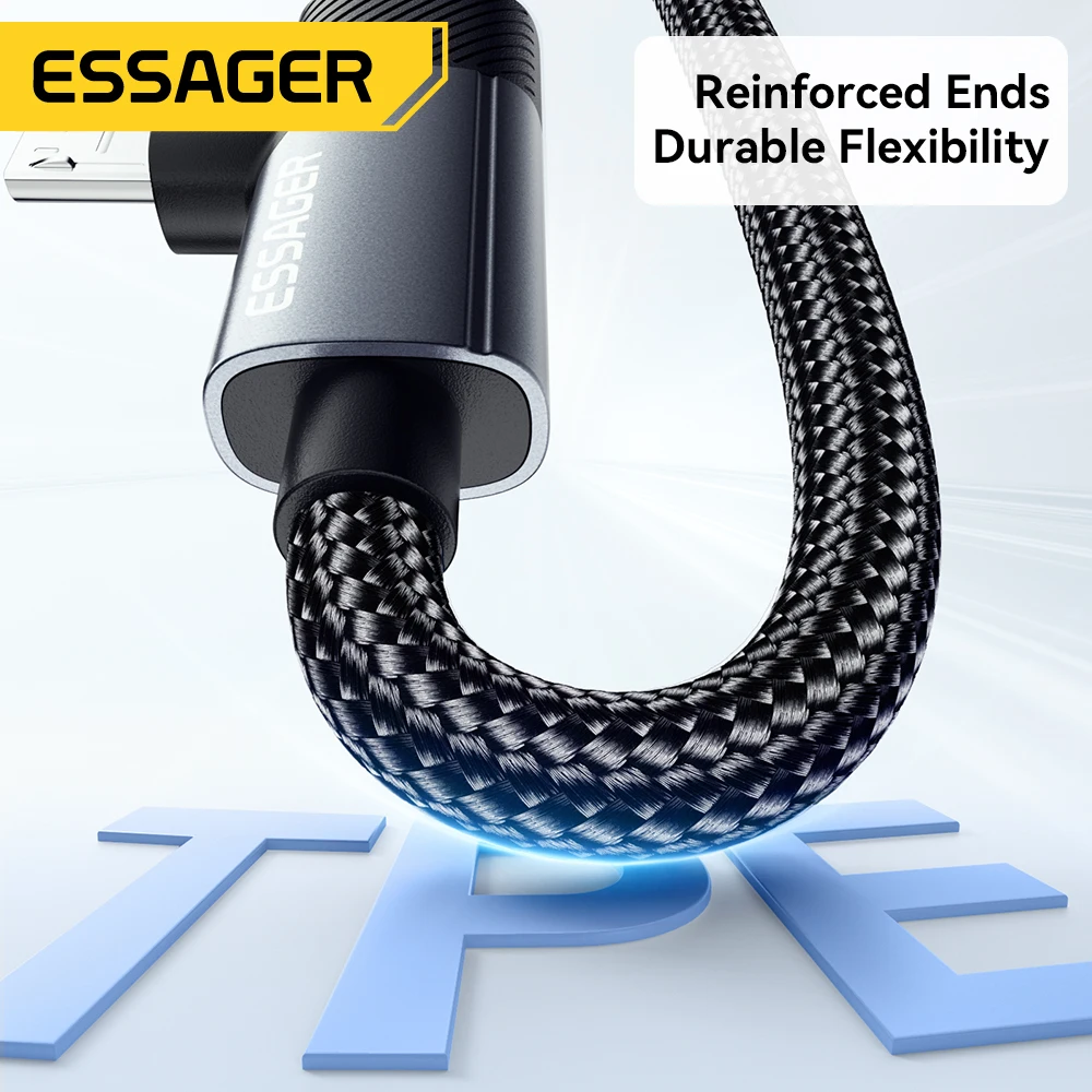 Cable Essager tipo C a tipo C 65W codo de 90 grados carga rápida para iPhone 16 Xiaomi USB C a Micro Cable de carga de juego - imagen 5