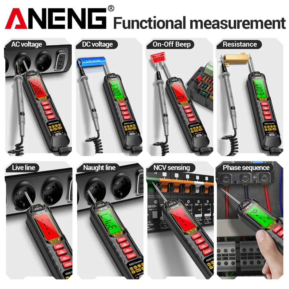 ANENG A3016 multímetro de pluma inteligente 4000 recuentos Digital coche AC/DC Detector de voltaje pluma retroiluminación pantalla coche ProbeTest herramientas pluma - imagen 5