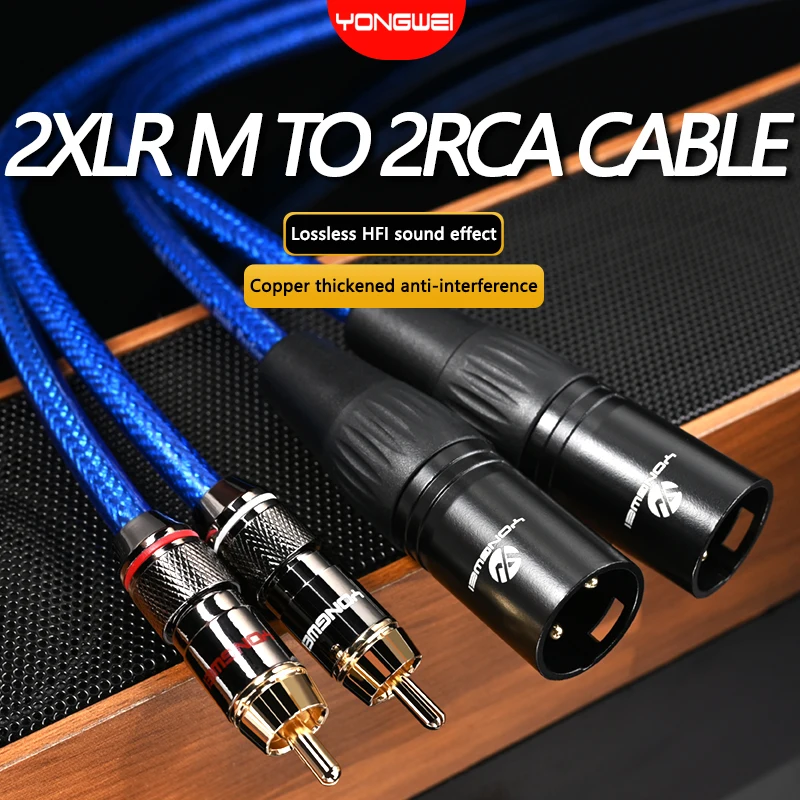 YONGWEI-línea de señal de Audio 6N Occ 2RCA a 2XLR para amplificador, mezclador de altavoces, Cable RCA macho y hembra, Conector de mezcla de amplificador de cañón