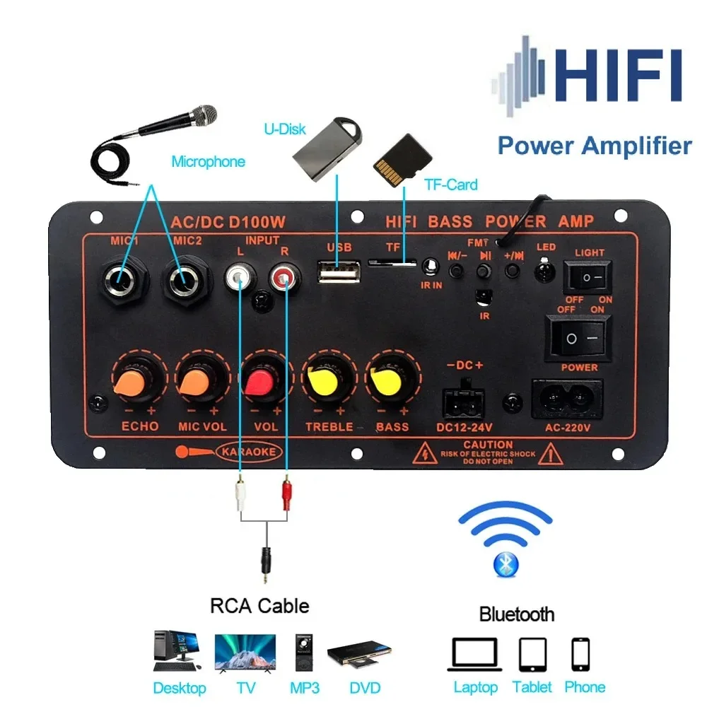 Woopker D300 Placa Amplificadora Potencia BT Micrófonos Duales USB/AUX - imagen 3