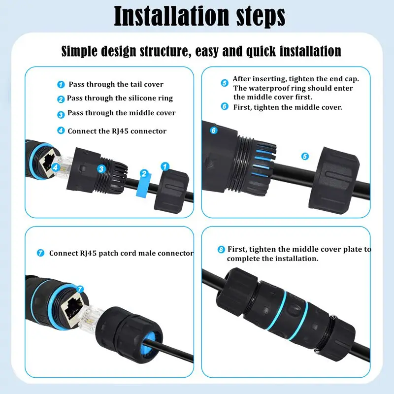 Conector impermeable IP68, extremo de red RJ45, conector de Cable de red de monitoreo exterior, conector de cabeza de cristal corto de 82cm - imagen 4