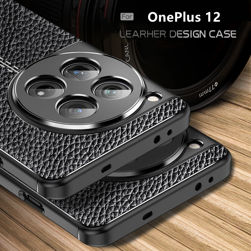 Funda para OnePlus 12, carcasa a prueba de golpes, suave, de silicona TPU, parachoques trasero, de cuero - imagen 2