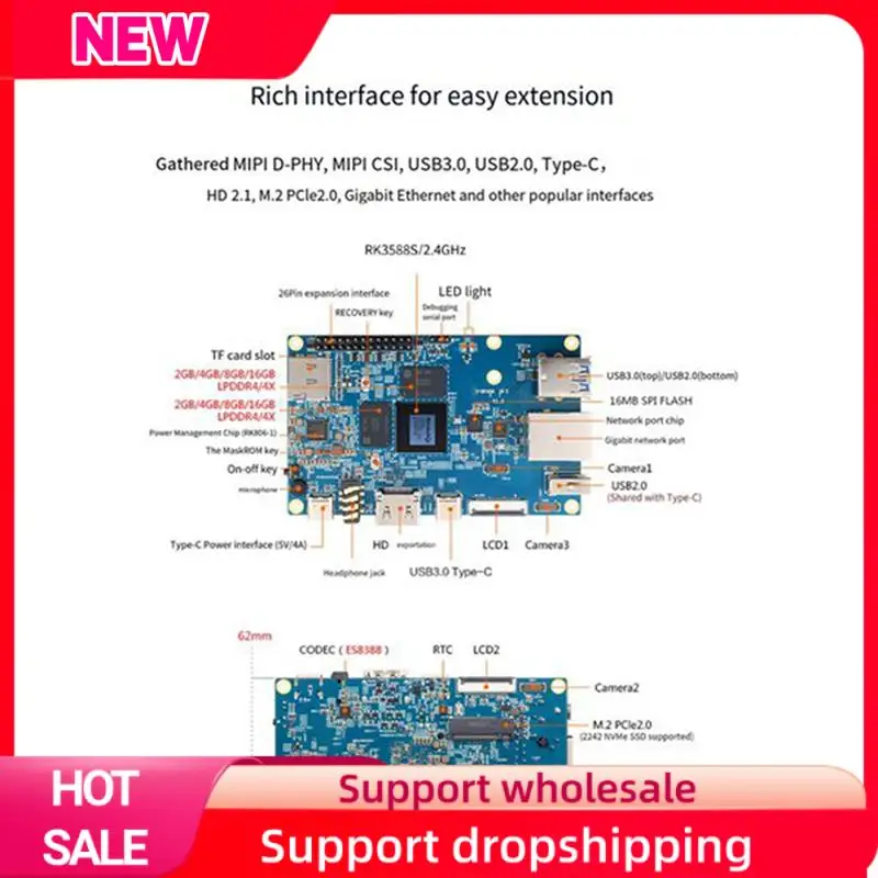 Placa de desarrollo Superior para Orange Pi 5 4GB Linux RAM LPDDR4/4X 8K RK3588S procesador octa-core de 64 bits compatible con sistema operativo Orangepi - imagen 3