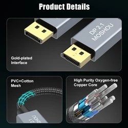 Cable DisplayPort 2.1 MOSHOU 80Gbps 8K@60Hz Compatible FreeSync G-Sync