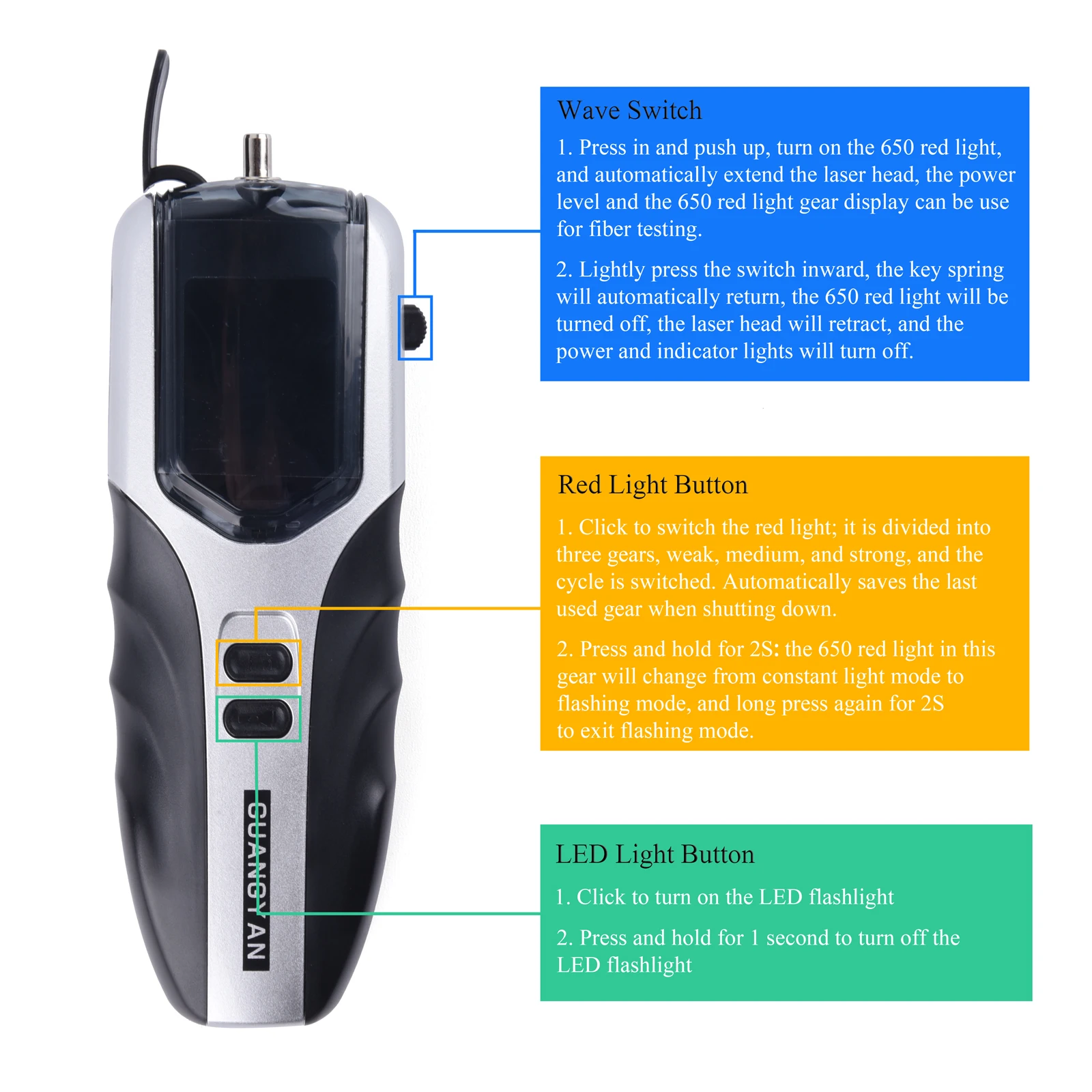 Cable de fibra óptica SC/FC/ST, pluma probadora de 5/15/20/30KM, luz roja ajustable, localizador Visual de fallos, herramienta de prueba de fibra óptica VFL - imagen 5