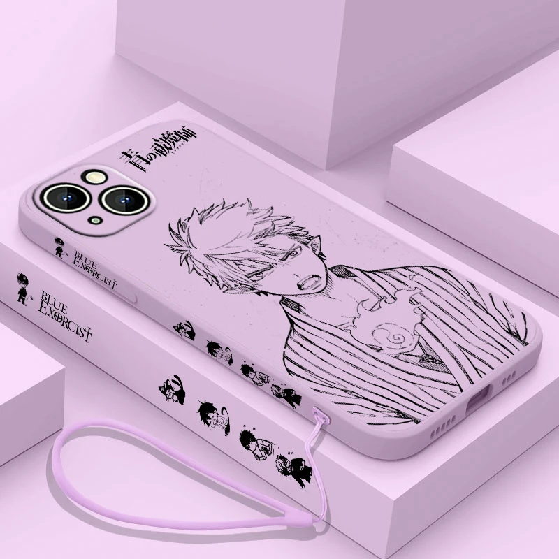 Funda de teléfono Anime Blue Exorcist para Apple iPhone 15 14 13 12 11 Pro Max Plus 8 7 SE cubierta de capa de cuerda izquierda líquida - imagen 5