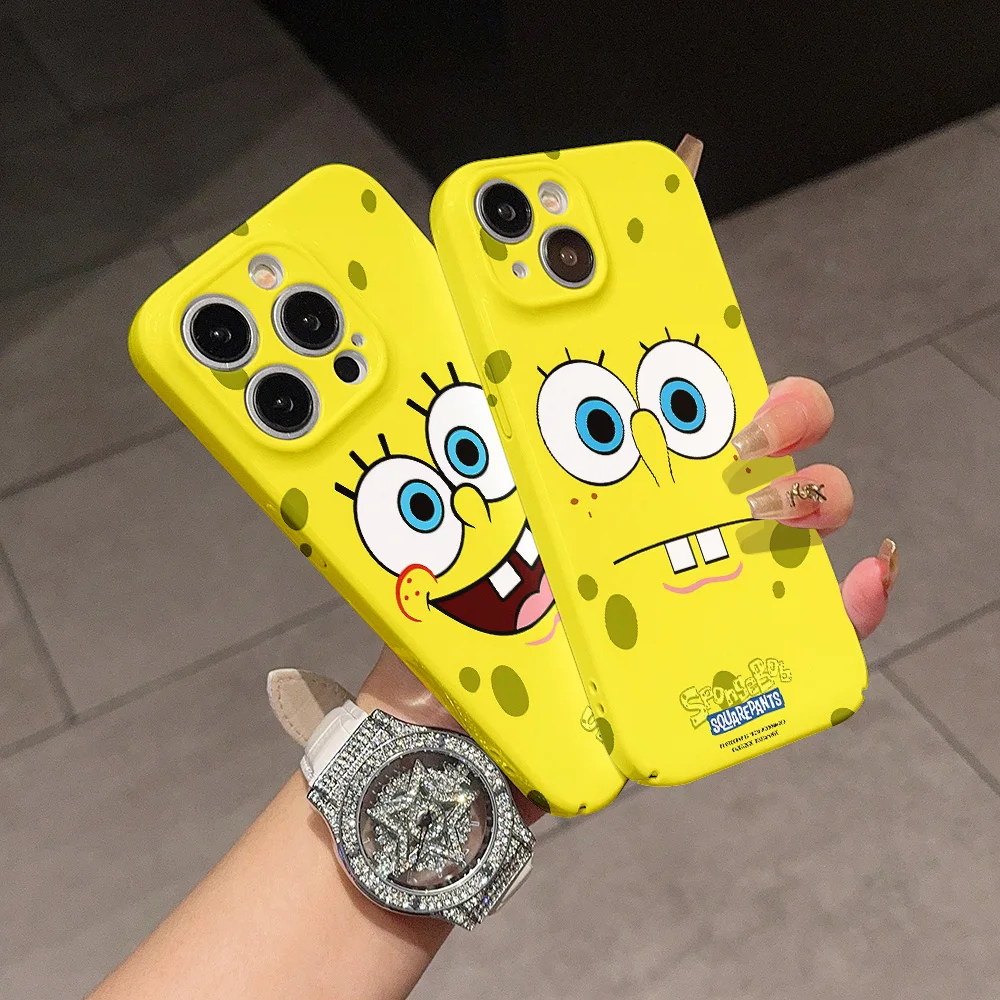Funda de teléfono con bonitos dibujos de S-SpongeBobs para IPhone 16 15 14 13 12 11 Pro Max XS XR XSMax 6 7 8 Plus, protección brillante HD para PC - imagen 2