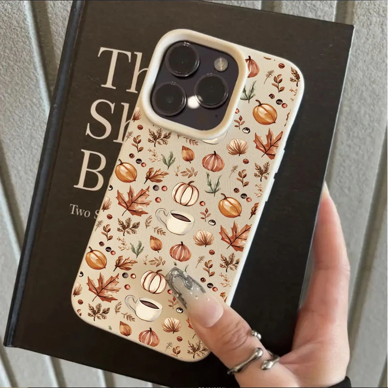 Funda de cuero con bobina de calabaza y hoja de otoño para Realme 15 14 13 12 11 9 Pro Plus 10 8 5G 8i C53 C51 C63 C55 C35 C65 C21Y C25Y - imagen 2