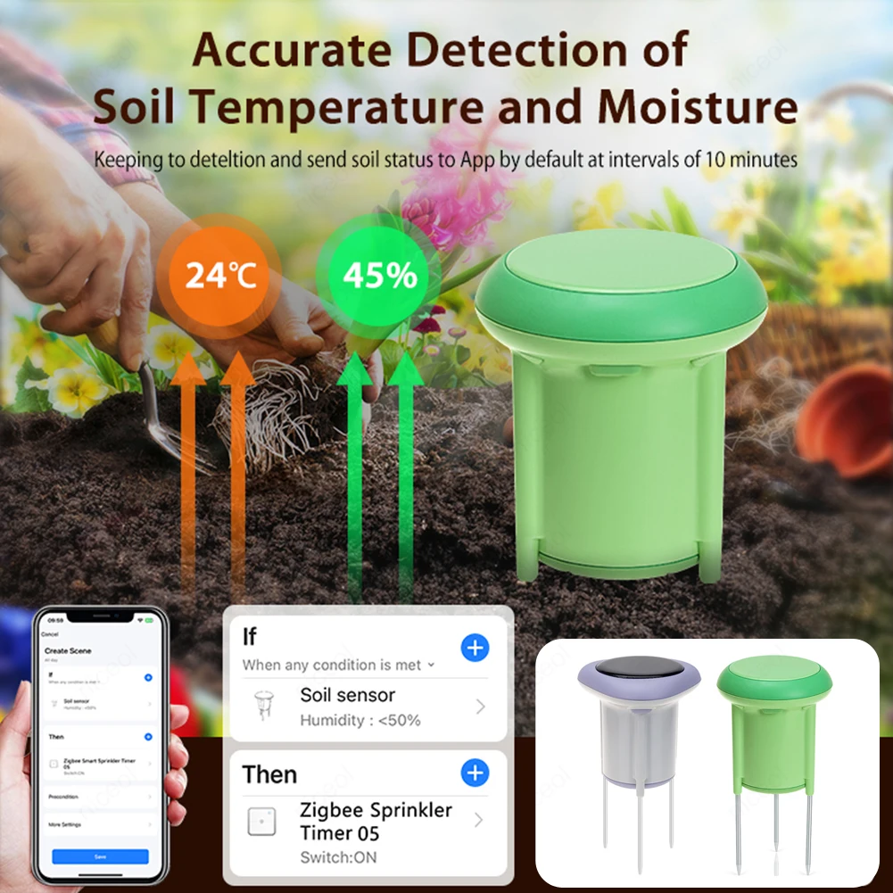 Sensor Solar de suelo Zigbee inteligente, medidor inalámbrico de humedad del suelo IP66, Detector de riego de automatización de jardín impermeable para jardín - imagen 2