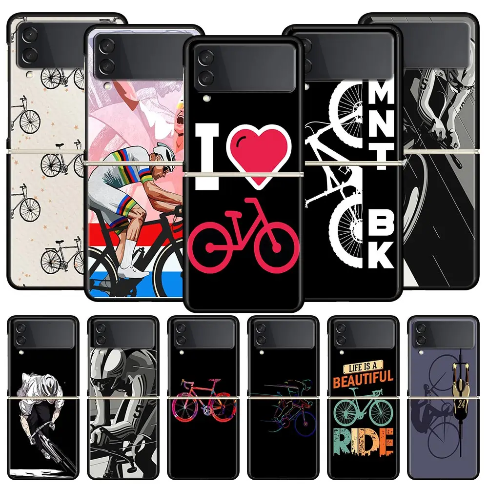 Funda de teléfono de Arte de ciclismo de montaña para Samsung Galaxy Z Flip3 Flip4 Flip5, carcasa de PC para Z Flip 3 4 5, cubierta plegable dura negra