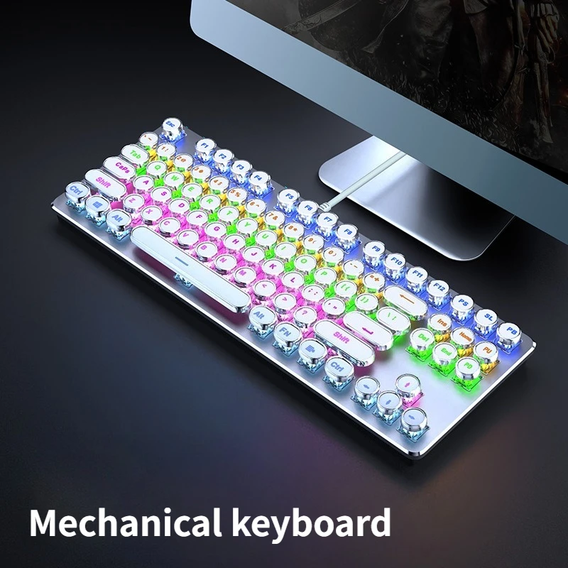 EWEADN TK100 Teclado mecánico Retro Punk interruptor azul luminoso con cable USB ordenador Oficina teclado para juegos eje verde 87/104 teclas - imagen 2