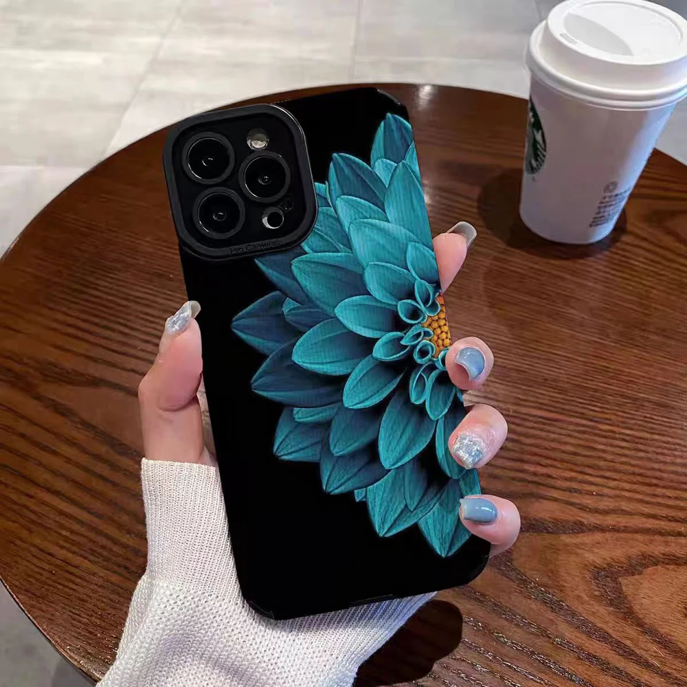 Funda de cuero de silicona con flores grandes azules para Samsung Galaxy, A53, A34, A54, A51, A52, A23, A32, A31, A71, A72, A73, A14, A13, A12, S21, S22 Plus - imagen 2