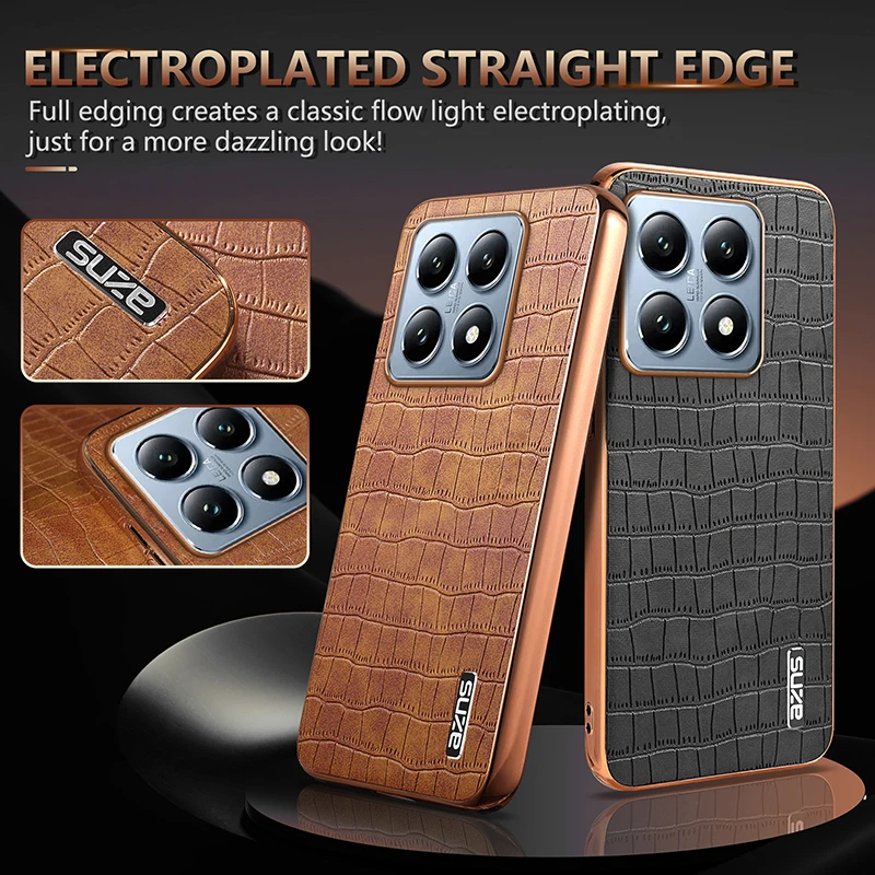 Funda de cuero PU con patrón de cocodrilo para Xiaomi Mi 14T Pro 14T, cubierta de marco de parachoques con revestimiento suave a prueba de golpes, carcasa de teléfono con textura 3D - imagen 2