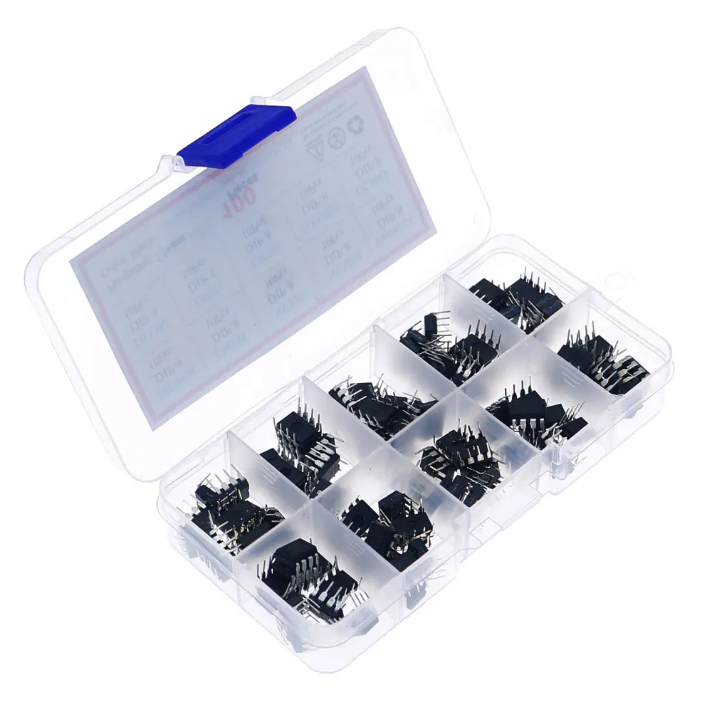 100 Uds 10 valores x 10 Uds IC Kit de Chip de circuito integrado caja JRC4558 LM358 NE555 NE5532 VIPER22A DS1302 OP07 LM386 TDA2822 UC3845