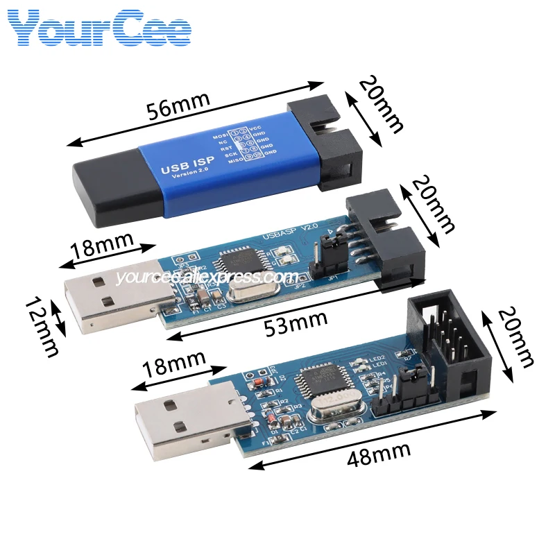 Programador USBASP USBISP AVR USB ISP USB ASP ATMEGA8 ATMEGA128 compatible con Win7 64 módulo de cable de 10 pines + placa adaptadora de 10 pines a 6 pines - imagen 2