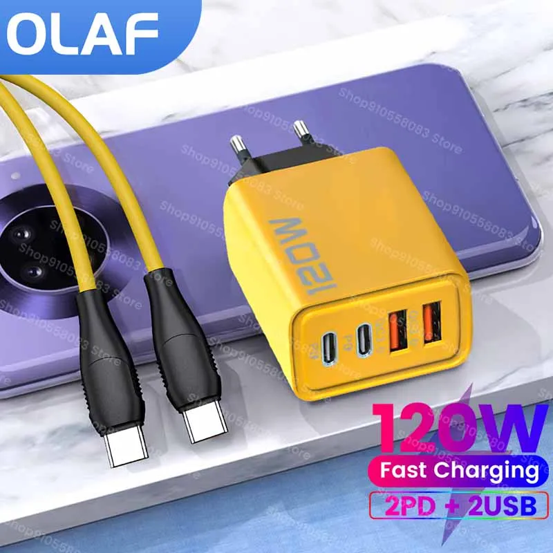 Cargador USB tipo C QC3.0 de 120W, adaptador de pared de carga rápida PD para iPhone 15, 14, Xiaomi, Samsung, 60W, Cable tipo C a tipo C