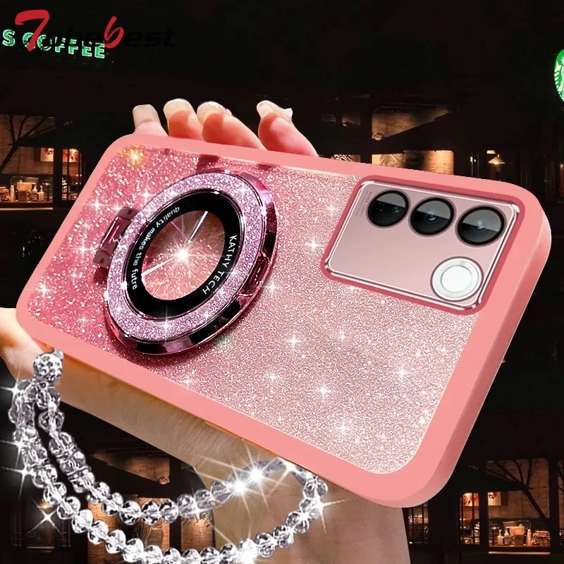Funda con soporte para teléfono Magsafe con pulsera de cristal brillante para Samsung Galaxy A13 A23 A33 A53 A73 A12 A22 A32 A52 A52S A72 4G 5G - imagen 3