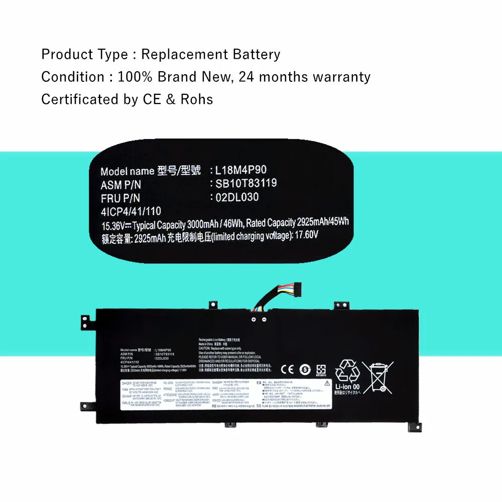 Batería de ordenador portátil L18M4P90 para Lenovo ThinkPad L13 Yoga (2019) Gen 2 (2020) serie L18C4P90 L18D4P90 15,36 V 46WH - imagen 2