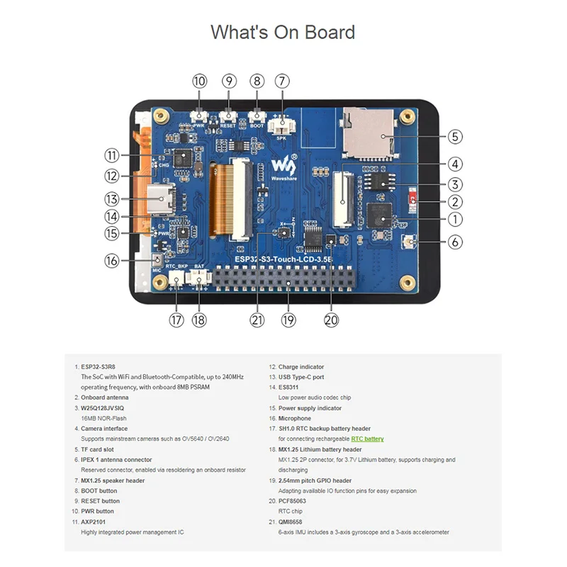 Placa de desarrollo de ESP32-S3, pantalla táctil capacitiva IPS de 320x480, compatible con WiFi BT 5 para Arduino IDE ESP-IDF AI Deepseek XiaoZhi - imagen 5