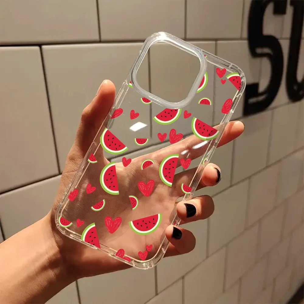 Funda de teléfono transparente estética con diseño de sandía y corazón dulce para iPhone 17 16 11 12 13 14 15 Pro Max 16 Plus XR XS X 7 8 17 Air Funda - imagen 2
