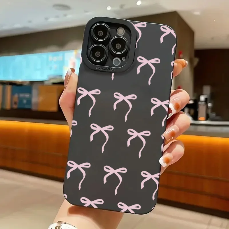 Funda de teléfono con estampado de lazo rosa para iPhone 16 Pro Max 15 14 13 12 11 XS X XR 7 8 Plus SE 2020 2022, funda de silicona TPU suave a prueba de golpes
