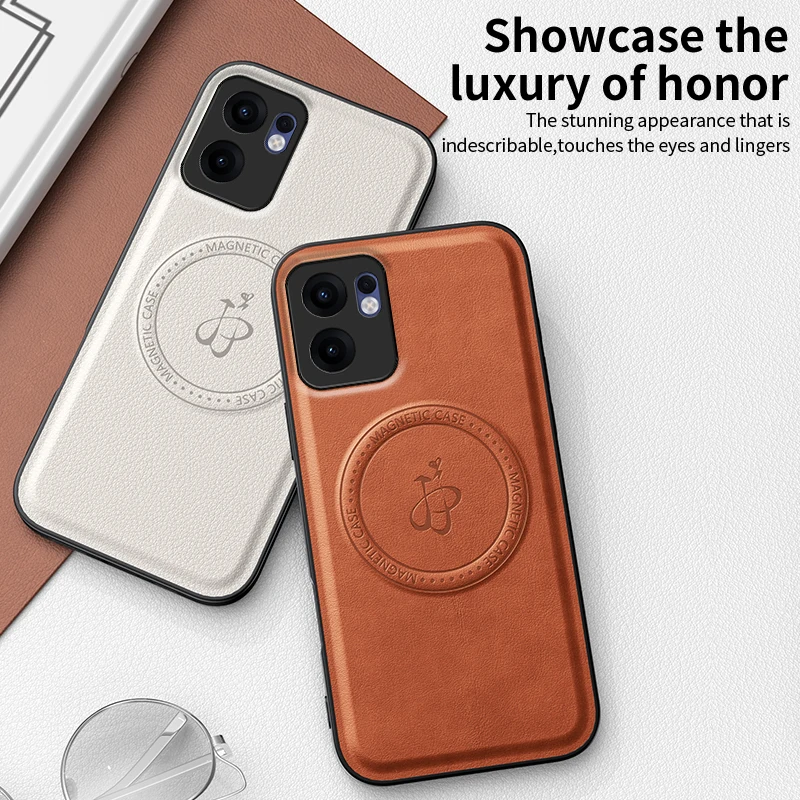 Funda de teléfono de cuero PU con soporte magnético para Magsafe Oppo Reno 13 Pro 13F A5 Pro, cubierta con logotipo de carga inalámbrica - imagen 4