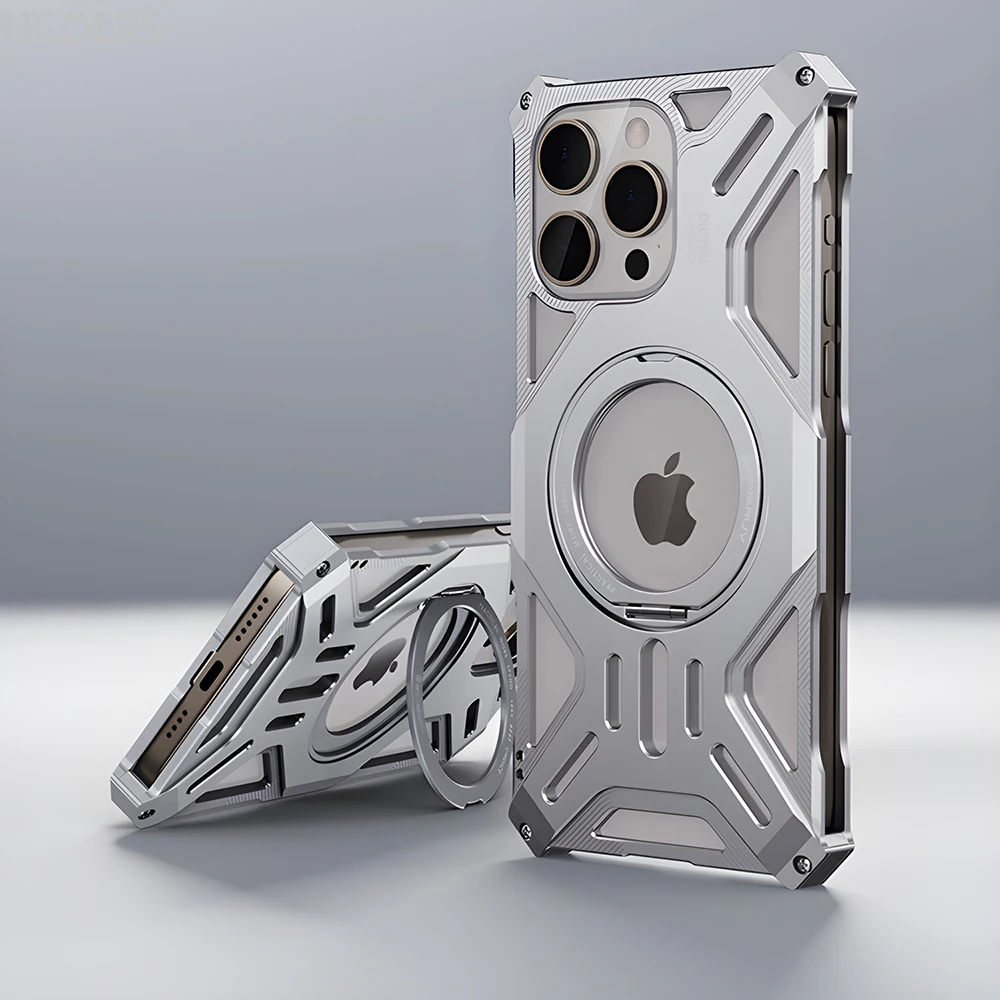 Funda de aleación de aluminio para iPhone 16, 15, 14, 13 Pro Max, soporte magnético para Magsafe, carcasa hueca sin bordes a prueba de golpes - imagen 3