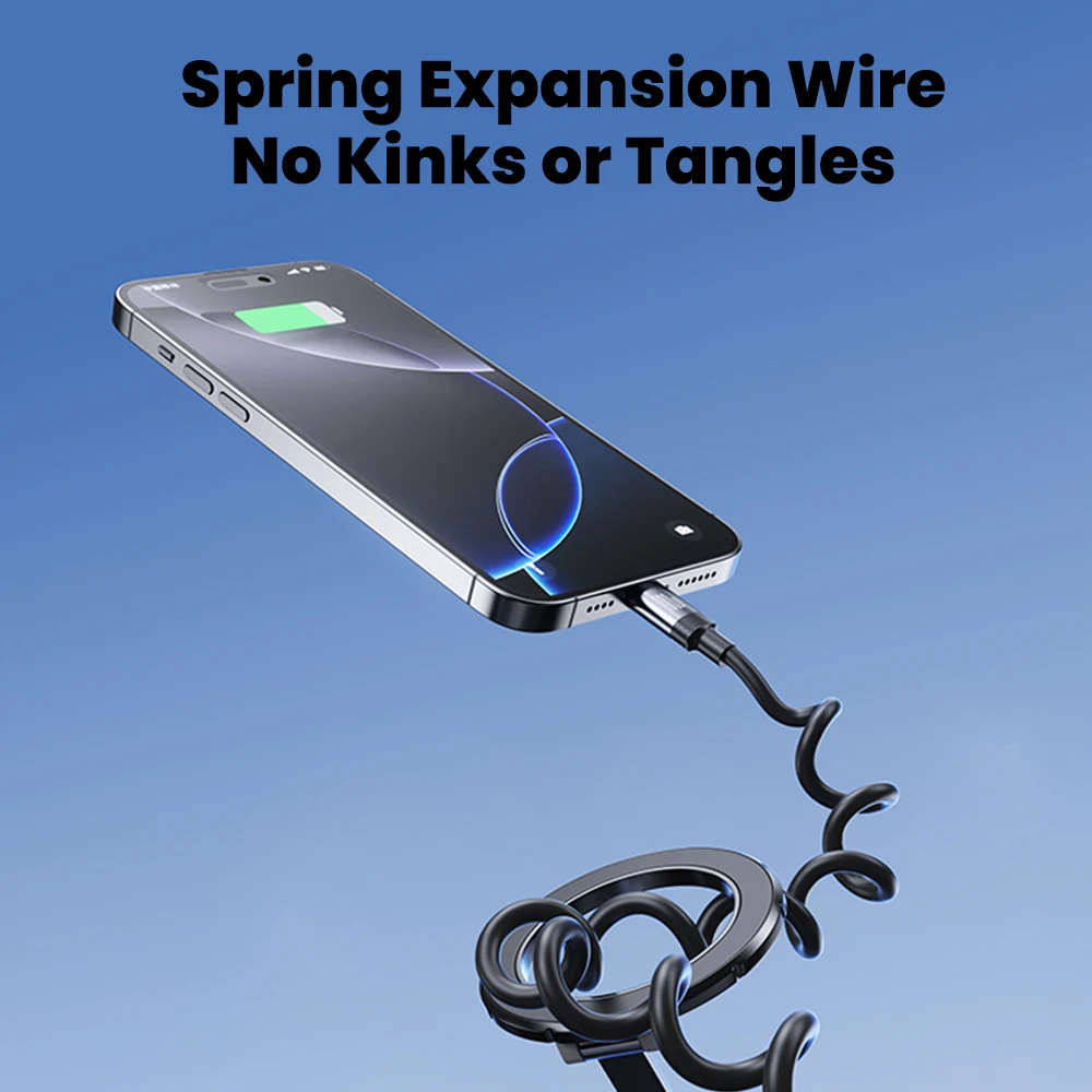 Cable de resorte para coche de 1,5 M, Cable de carga súper rápida de 100W 5A tipo C a Cable tipo C para iPhone 15 16 Samsung Huawei Xiaomi Cable USB C - imagen 5