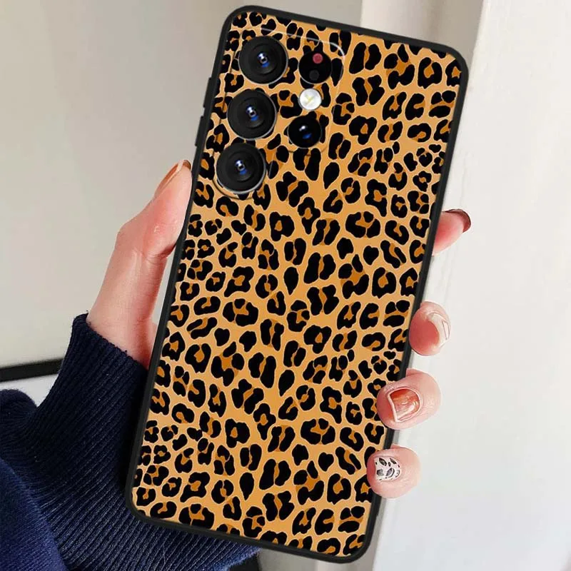 Patrón de estampado de leopardo para Samsung Galaxy S25 S24 S23 S22 S21 S20 S10 S9 S8 FE Lite Ultra Plus 5G funda de teléfono negra - imagen 5