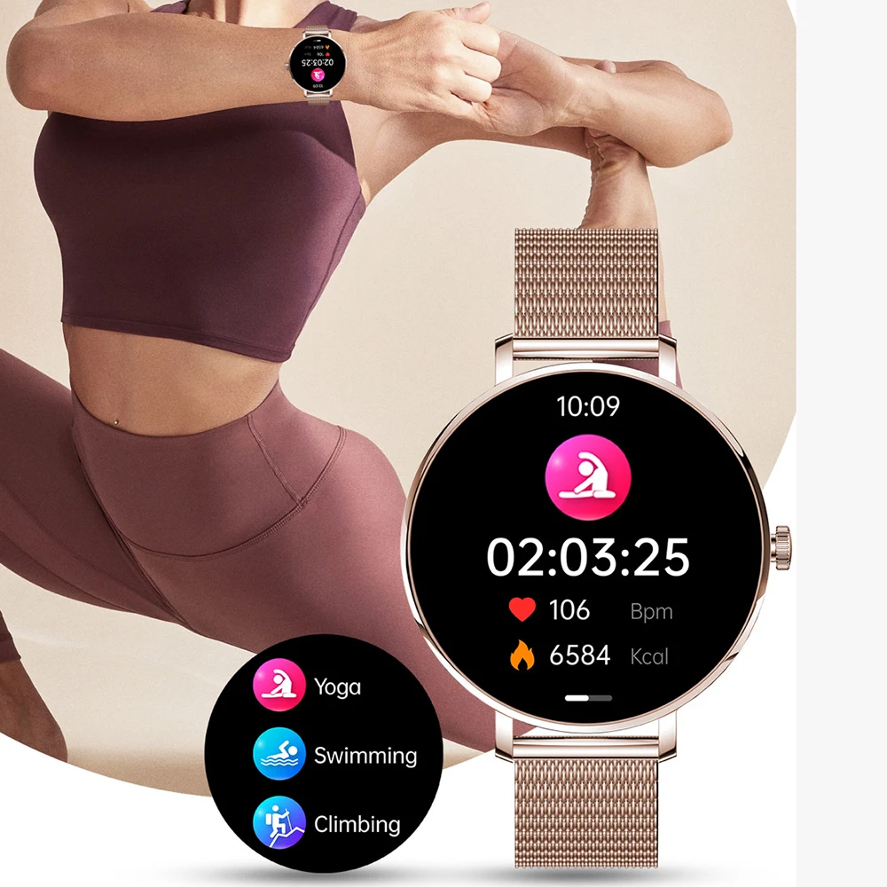 Reloj inteligente con pantalla redonda Amoled de 1,32 pulgadas, llamada BT, Monitor de ritmo cardíaco y sueño para mujer, reloj inteligente resistente al agua con múltiples modos de locomotora - imagen 5
