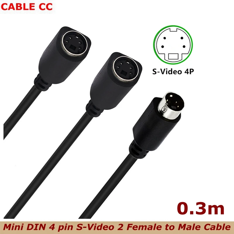 0,3 m Y S-Video 2 hembra a macho 1/2 Cable de terminal S Mini DIN Cable de vídeo de 4 pines Cable de conexión AV de TV