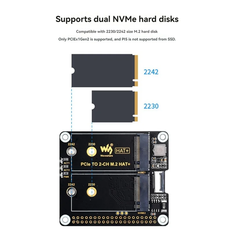 Waveshare para Raspberry Pi 5 Pcie de doble canal a placa de expansión M.2 Nvme SSD HAT + placa de arranque de lectura/escritura de alta velocidad estándar - imagen 2