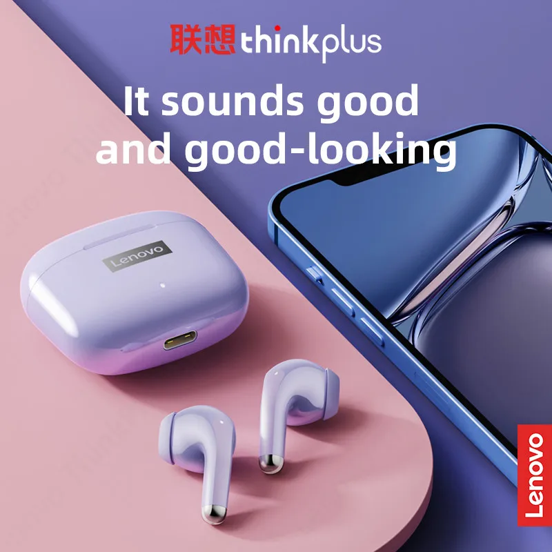 Lenovo-auriculares inalámbricos LP40 Pro con Bluetooth 5,1, dispositivo de audio de alta capacidad, diseño semiintrauditivo, Chip inteligente con micrófono - imagen 4