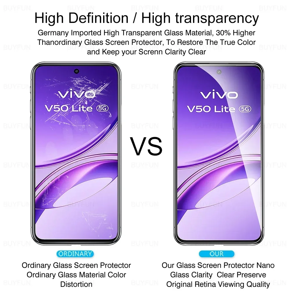 Para Vivo V50 Lite 3 piezas de vidrio templado Vivov 50 Lite V50Lite 5G/4G 2025 funda protectora de pantalla amigable VivoV50Lite 6,77 "Película - imagen 2