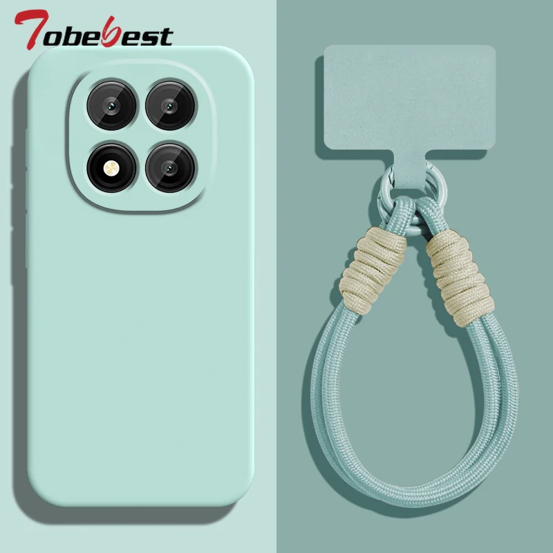 Funda con correa para muñeca con cordón de silicona líquida para Xiaomi Redmi Note 15 14 13 12 11 Pro Plus 4G 5G, cubierta protectora para lente de cámara - imagen 4