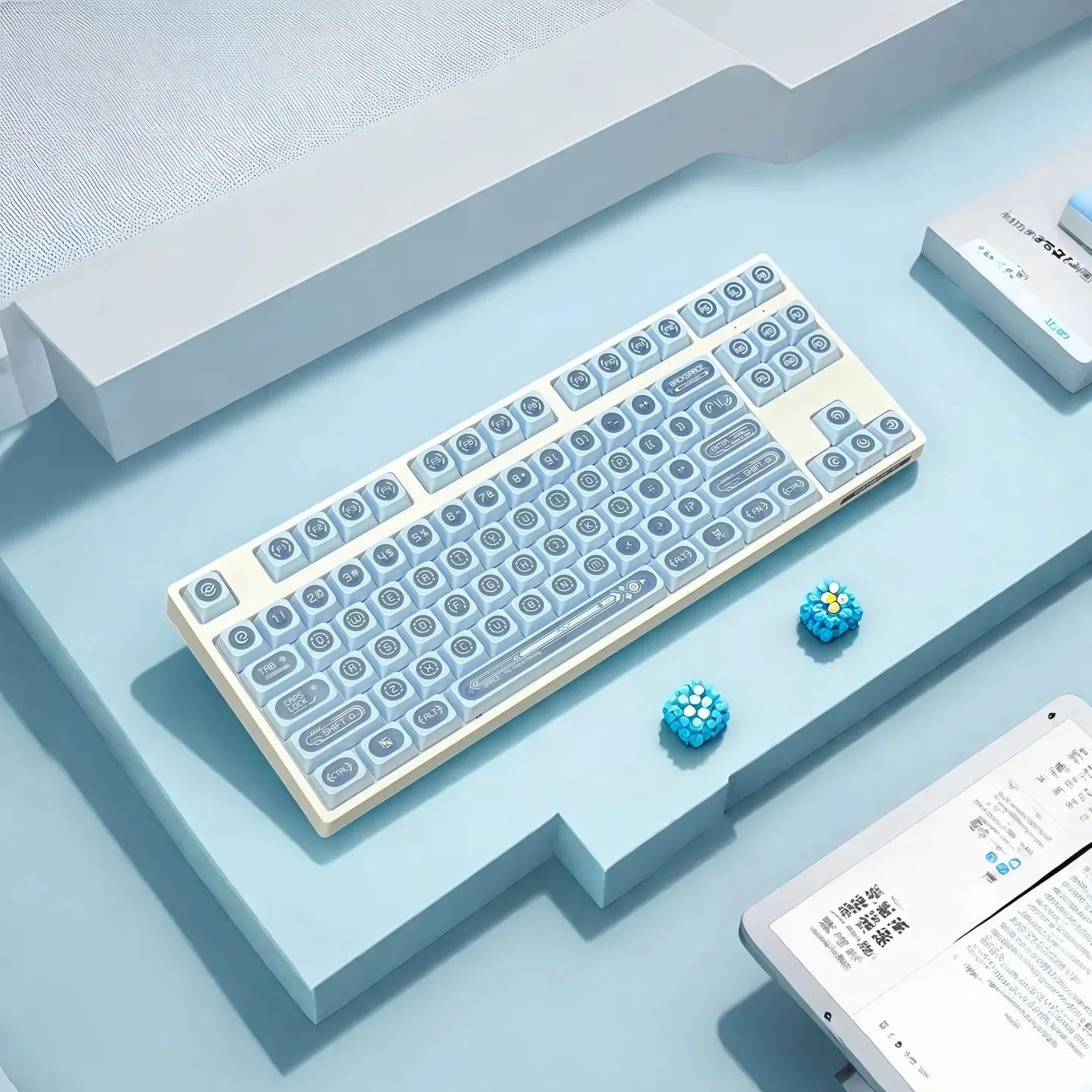 Tapa de tecla transparente de ojo de gato azul de 136 teclas, teclas Sub de tinte brillante con perfil de cereza para teclado mecánico 60% 65% 80% 100% - imagen 3