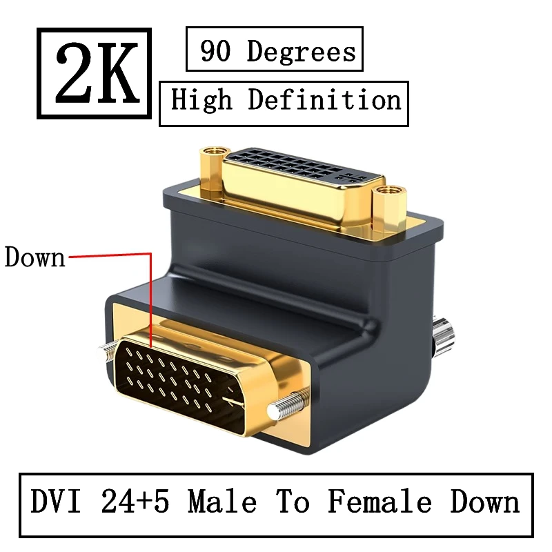 Conector de codo DVI 24 + 5, ángulo recto de 90 270 grados, adaptador de extensión de vídeo DVI a DVI macho a macho hembra a hembra - imagen 4