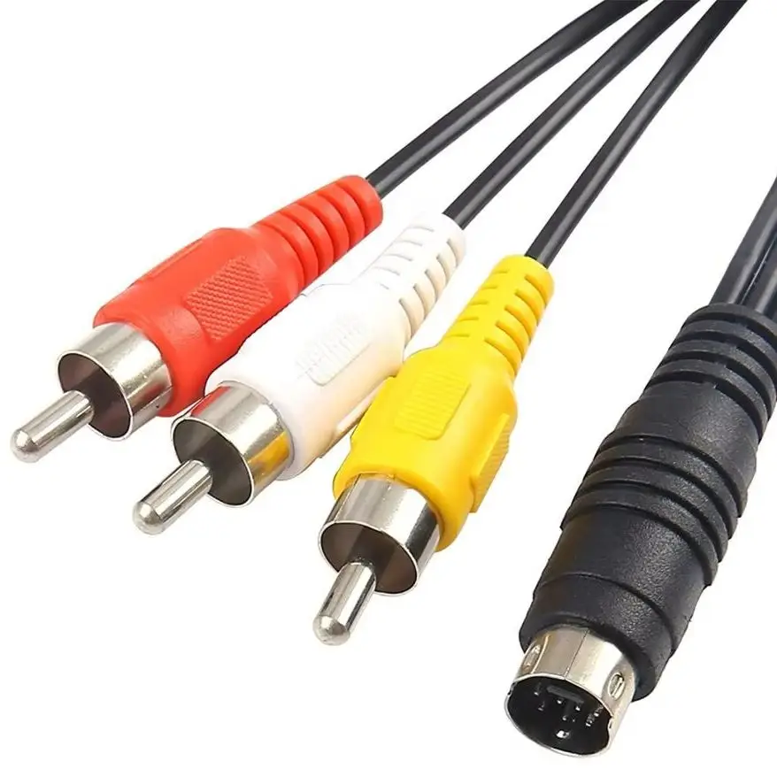 Conector Mini DIN S-Video de 4 pines a Cable de enchufe 3 RCA S-Video Cable de vídeo compuesto RGB macho de 4 pines a 3 RCA macho 1,5 m 5 pies