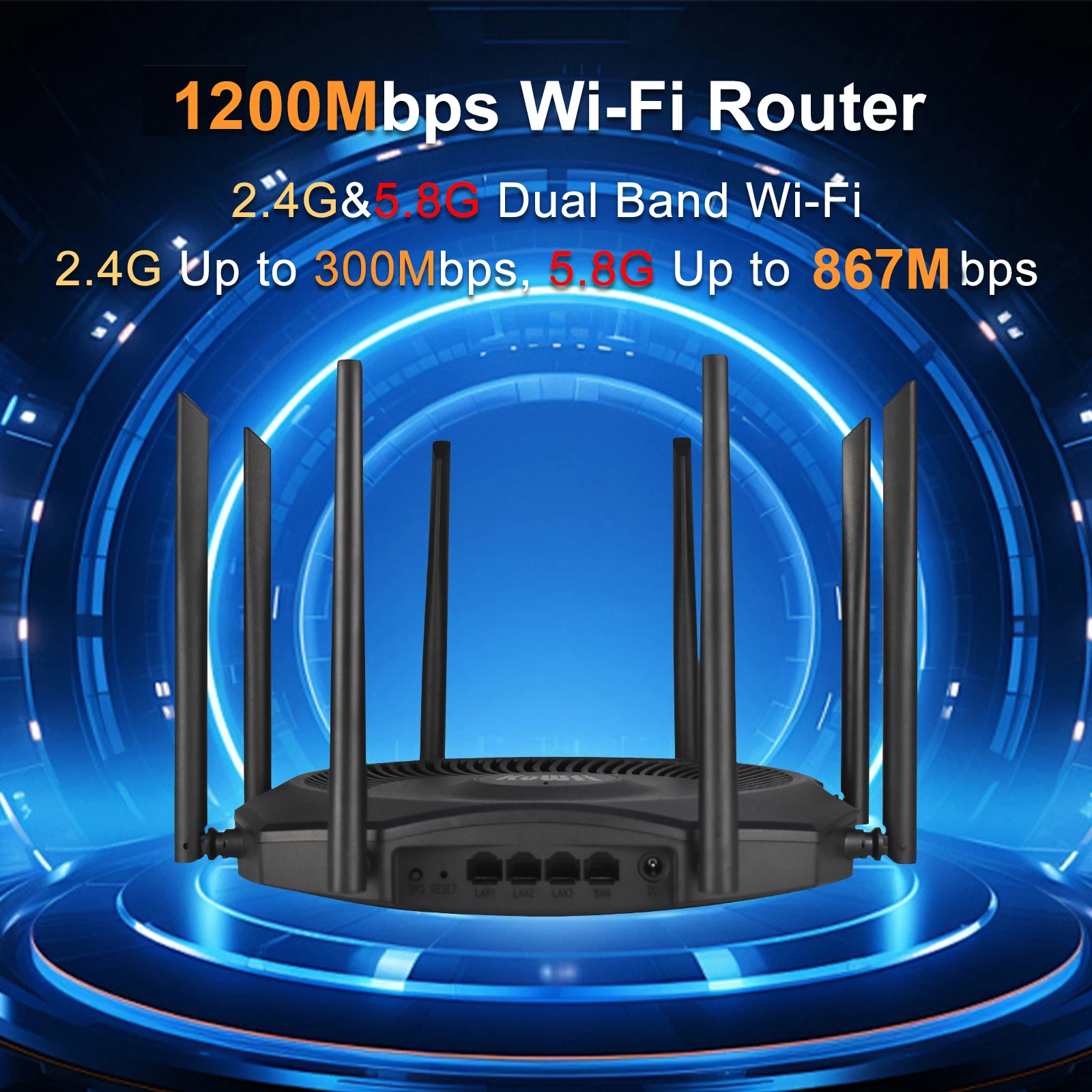 Enrutador AP KuWFi de 1200Mbps, enrutador WiFi de doble banda 11ac 2,4G 5G, antenas externas, puerto LAN Gigabit WAN, compatible con 64 usuarios, malla VPN - imagen 2