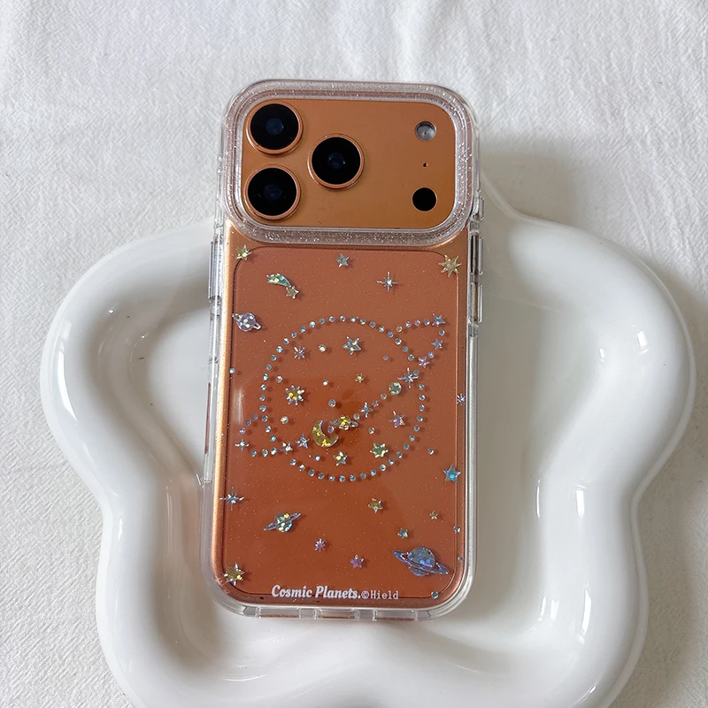 Funda de teléfono de planeta colorida transparente con purpurina ostentosa a la moda de lujo para iPhone 17 16 15 13 14 Pro Max cubierta trasera dura a prueba de golpes - imagen 5
