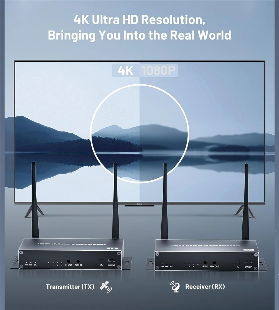 Navceker-transmisor y receptor de vídeo 4K, inalámbrico, HDMI, 5G, 1080P, 200M, HDMI, KVM, pantalla extensora para cámara NVR, ordenador portátil, PC, HDTV - imagen 4