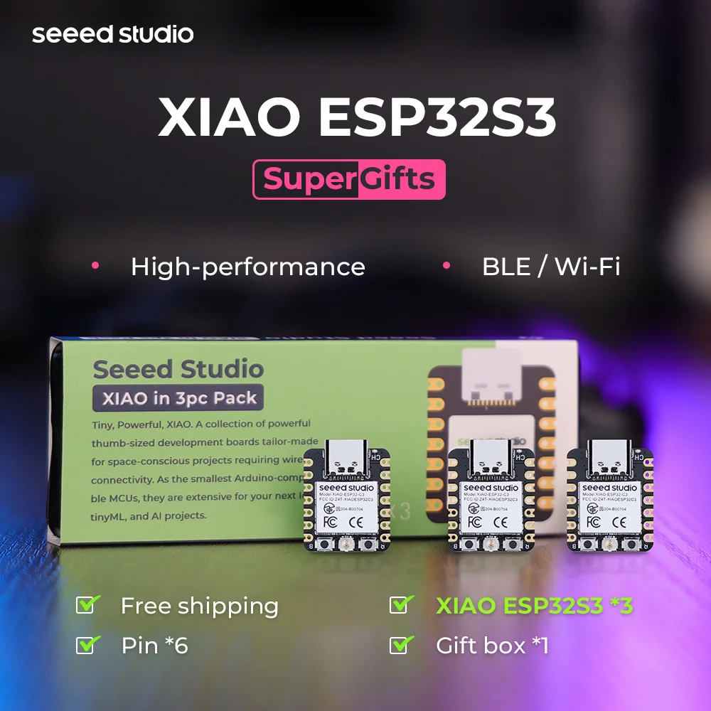 XIAO-Paquete de 3 piezas ESP32S3, WiFi 2,4 GHz, BLE 5,0, doble núcleo, compatible con carga de batería, eficiencia energética e interfaz rica, Ideal - imagen 2